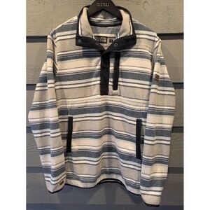 Billabong A/Div Fleece Jacket Mens Medium White Striped Snap Pullover Anorak